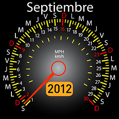 Image showing 2012 year calendar speedometer car in Spanish. September