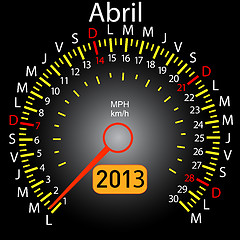 Image showing 2013 year calendar speedometer car in Spanish. April