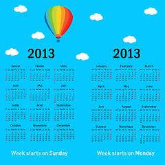 Image showing Stylish French calendar with balloon and clouds for 2013. In Fre