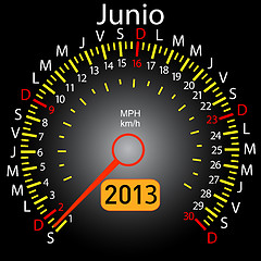 Image showing 2013 year calendar speedometer car in Spanish. June