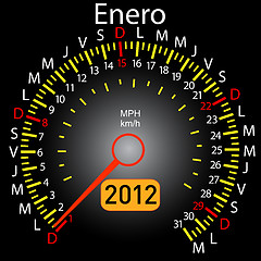 Image showing 2012 year calendar speedometer car in Spanish. January