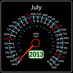 Image showing 2013 year calendar speedometer car in vector. July.