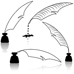 Image showing Set Inkwell and feather for education concept. 