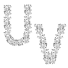 Image showing Hand drawing ornamental alphabet. Letter UV