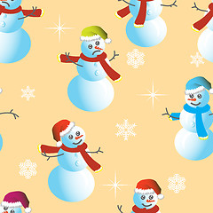 Image showing Seamless wallpaper from snowman and snowflakes