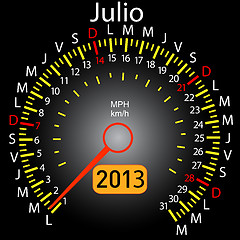 Image showing 2013 year calendar speedometer car in Spanish. July