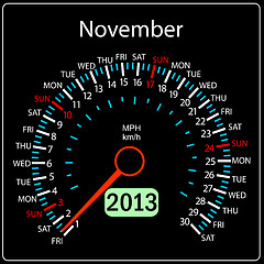 Image showing 2013 year calendar speedometer car in vector. November.
