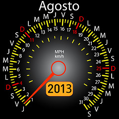 Image showing 2013 year calendar speedometer car in Spanish. August