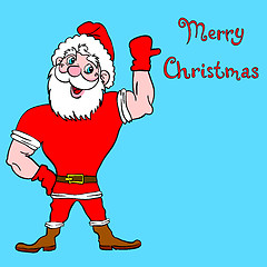 Image showing Muscular Santa Claus with a raised hand gesture.