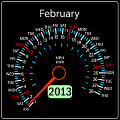 Image showing 2013 year calendar speedometer car in vector. February.