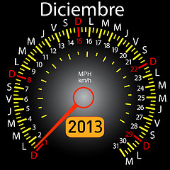 Image showing 2013 year calendar speedometer car in Spanish. December