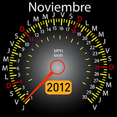 Image showing 2012 year calendar speedometer car in Spanish. November