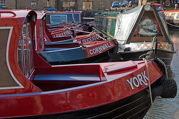Image showing Red Narrowboat Bows