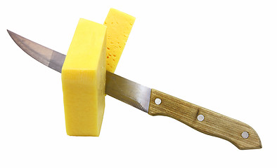 Image showing cheese whith knife on the white background