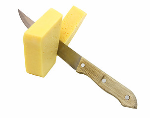 Image showing cheese whith knife on the white background