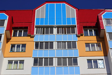 Image showing The inhabited high house against the blue sky