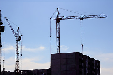 Image showing crane and blue sky on building site