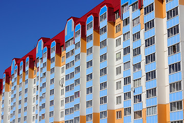 Image showing The inhabited high house against the blue sky