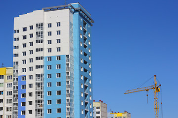 Image showing The inhabited high house against the blue sky