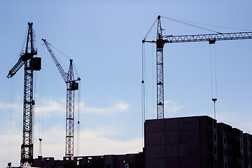 Image showing  crane and blue sky on building site