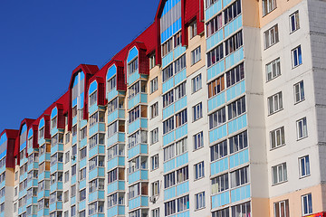 Image showing The inhabited high house against the blue sky