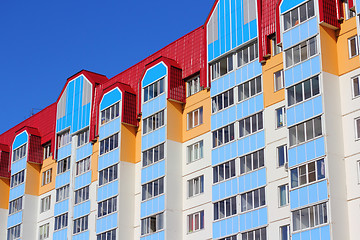 Image showing The inhabited high house against the blue sky