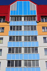 Image showing The inhabited high house against the blue sky