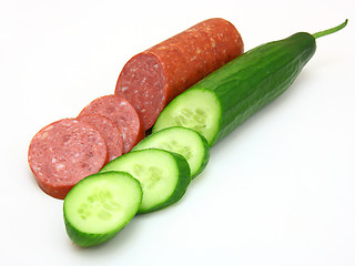 Image showing Fresh sausage and cucumber 