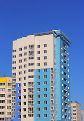 Image showing The inhabited high house against the blue sky