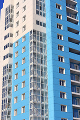 Image showing The inhabited high house against the blue sky