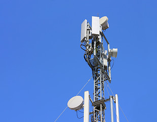 Image showing Cellular antenna  against blue sky