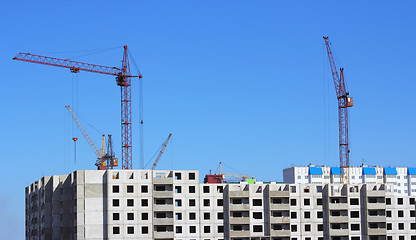 Image showing  crane and blue sky on building site