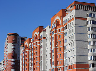 Image showing The inhabited high house against the blue sky