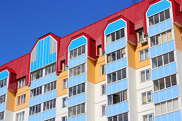 Image showing The inhabited high house against the blue sky