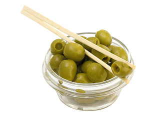 Image showing Green olives in a bowl 