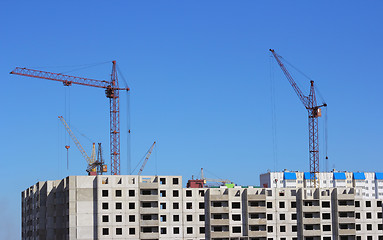 Image showing  crane and blue sky on building site