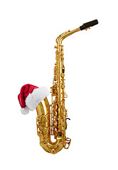 Image showing saxophone with santa hat