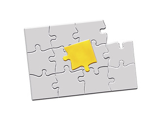Image showing Golden jigsaw piece connected in puzzle structure