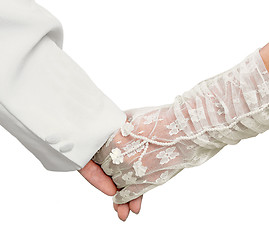 Image showing Just married couple holding hands