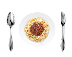 Image showing spaghetti pasta with tomato beef sauce