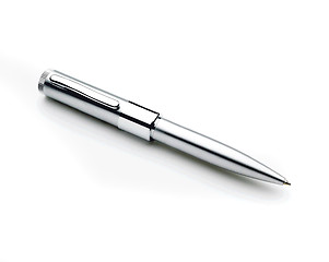 Image showing Close up of silver pen isolated with clipping path on white
