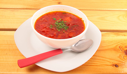 Image showing soup in ceramic bowl on white