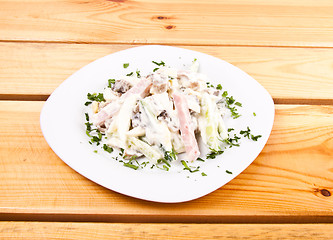 Image showing salad with meat on plate