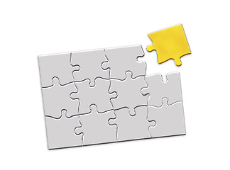 Image showing Golden jigsaw piece connected in puzzle structure