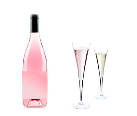 Image showing Pink champagne bottle and glass