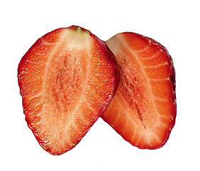 Image showing Two halves of a strawberry isolated over white
