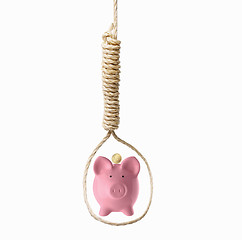 Image showing piggy-bank in noose - concept
