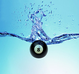 Image showing Pool ball eight with splash of water