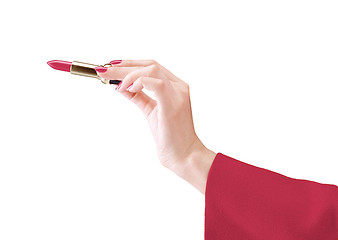 Image showing Female hand hold lipstick