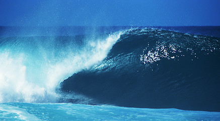 Image showing Blue sea waves closeup view.